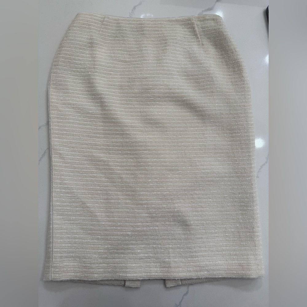 Lafayette 148 New York Cream Ribbed Pencil Skirt